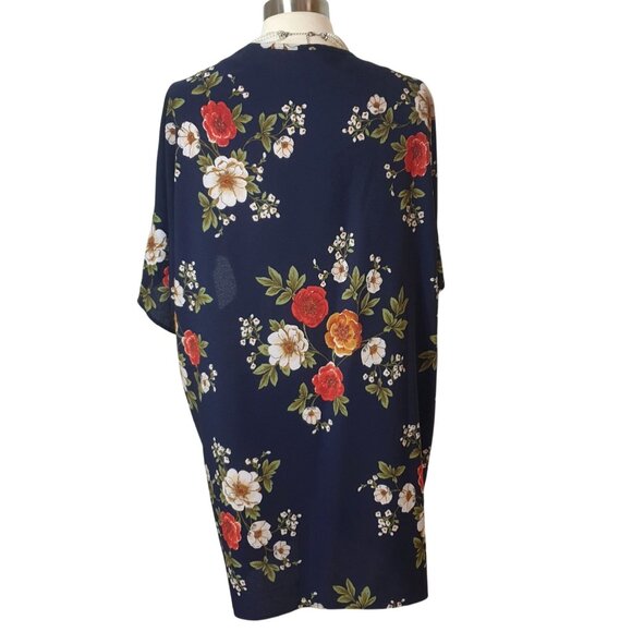 Amaryllis Open-Front Kimono S/M Cardigan Floral Navy Lightweight Casual Layering - Picture 3 of 6
